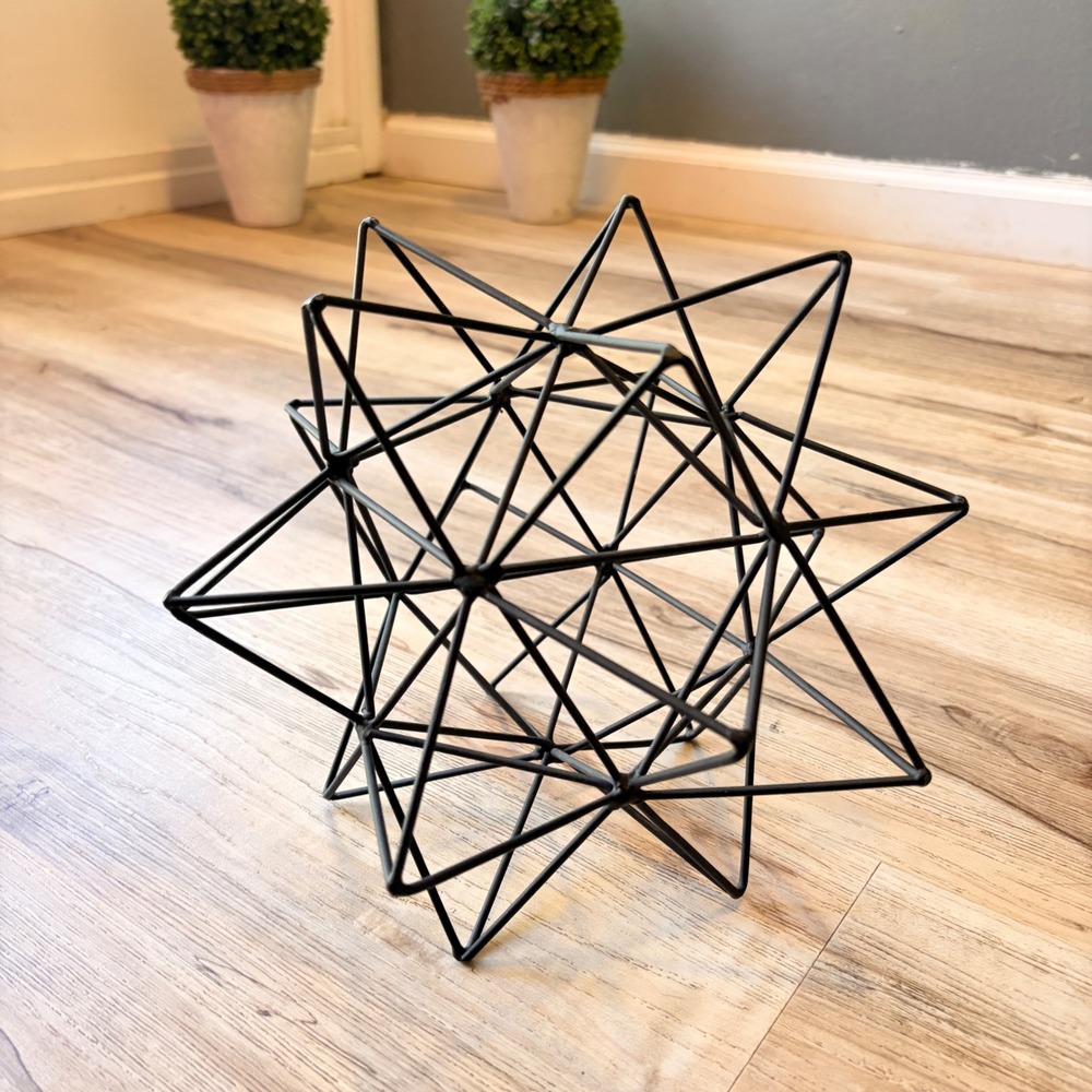Modern Matte Black Metal Geometric Starburst Urchin Sculpture Tabletop Decor - Picture 4 of 9